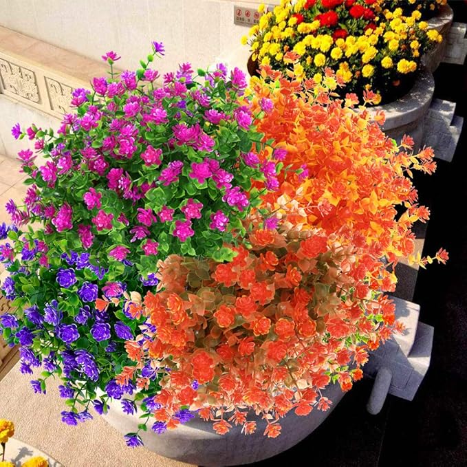 ArtBloom 24 Bundles Artificial Fall Flowers No Fade Faux Autumn Plants, Fake Indoor Outdoor Greenery for Thanksgiving Christmas Wedding Party Home Garden Fireplace Décor (Tangerine)