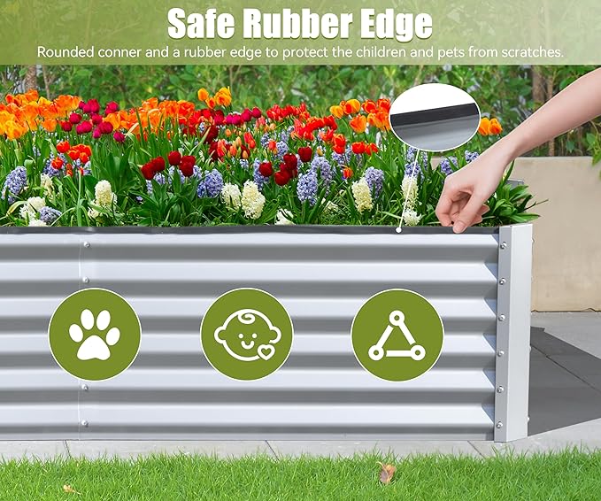 Domi Galvanized Raised Garden Bed, Outdoor Planter Garden Boxes Large Metal Planter Box for Gardening Vegetables Fruits Flowers, Silvery (6x3x1.5ft)