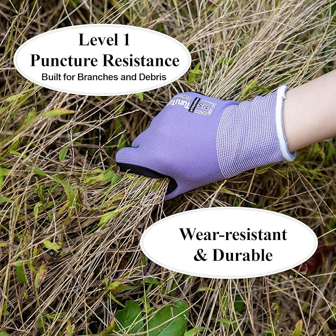 HandLove 2 Pairs Gardening Gloves for Women-Moisturizing Durable Work Gloves.Latex-freeSandy Nitrile Coated for Yard Garden,Touchscreen Friendly Protective Work with Grip, Small,Blue&Purple