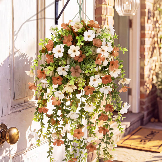 FineCheer 6 Pcs Fall Artificial Hanging Flowers Outdoor, Cream