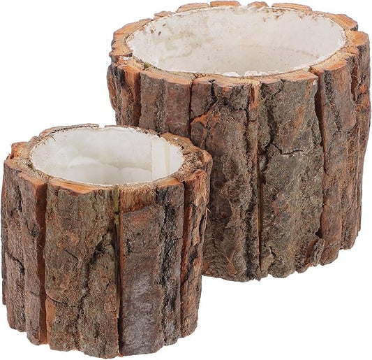 ARTIBETTER Bark Planter Pot 2pcs Wood Bark Flower Pot Natural Log Succulent Planter Rustic Tree Stump Farmhouse Flower Bucket Plant Container Holder for Home Art Decor