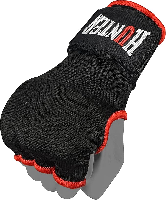 HUNTER Gel Padded Inner Gloves with Hand Wraps for Boxing, Quick Elastic Training Wraps for Men & Women, Muay Thai MMA Kickboxing Martial Arts Knuckle Wrist Protector (Pair)