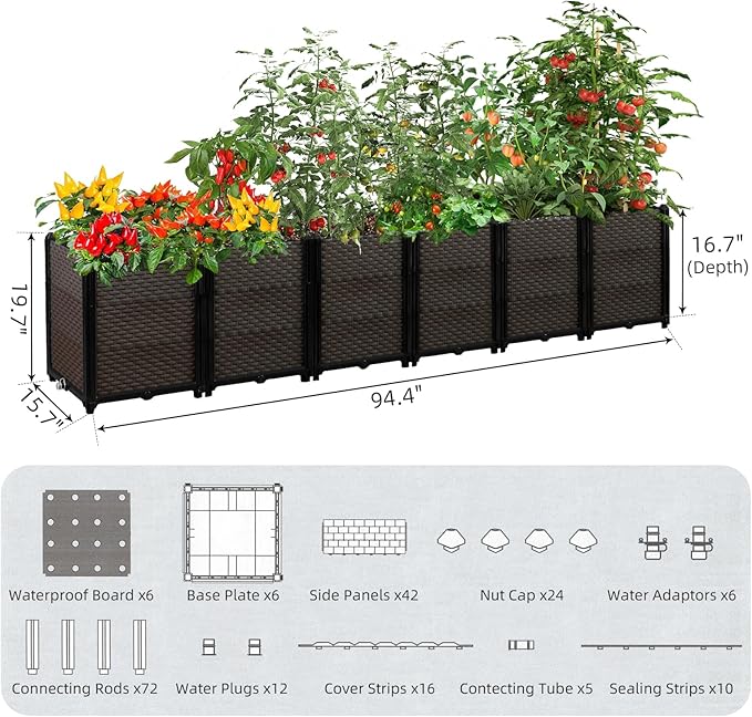 Large Raised Planter Box Outdoor Self Watering 94.4"x15.7"x19.7", Deep Raised Garden Bed - Elevated Garden Box with Drainage Plug, Rectangular Garden Planter Perfect for Patio Balcony Deck