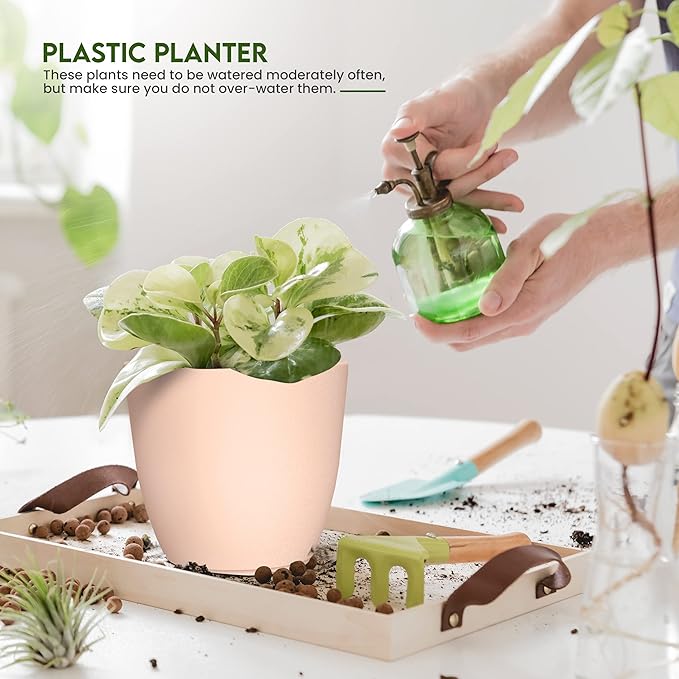 Utopia Home - Plant Pots with Drainage - 7/6.6/6/5.3/4.8 Inches Home Decor Flower Pots for Indoor Planter - Pack of 5 Plastic Planters, Cactus, Succulents Pot - Pink