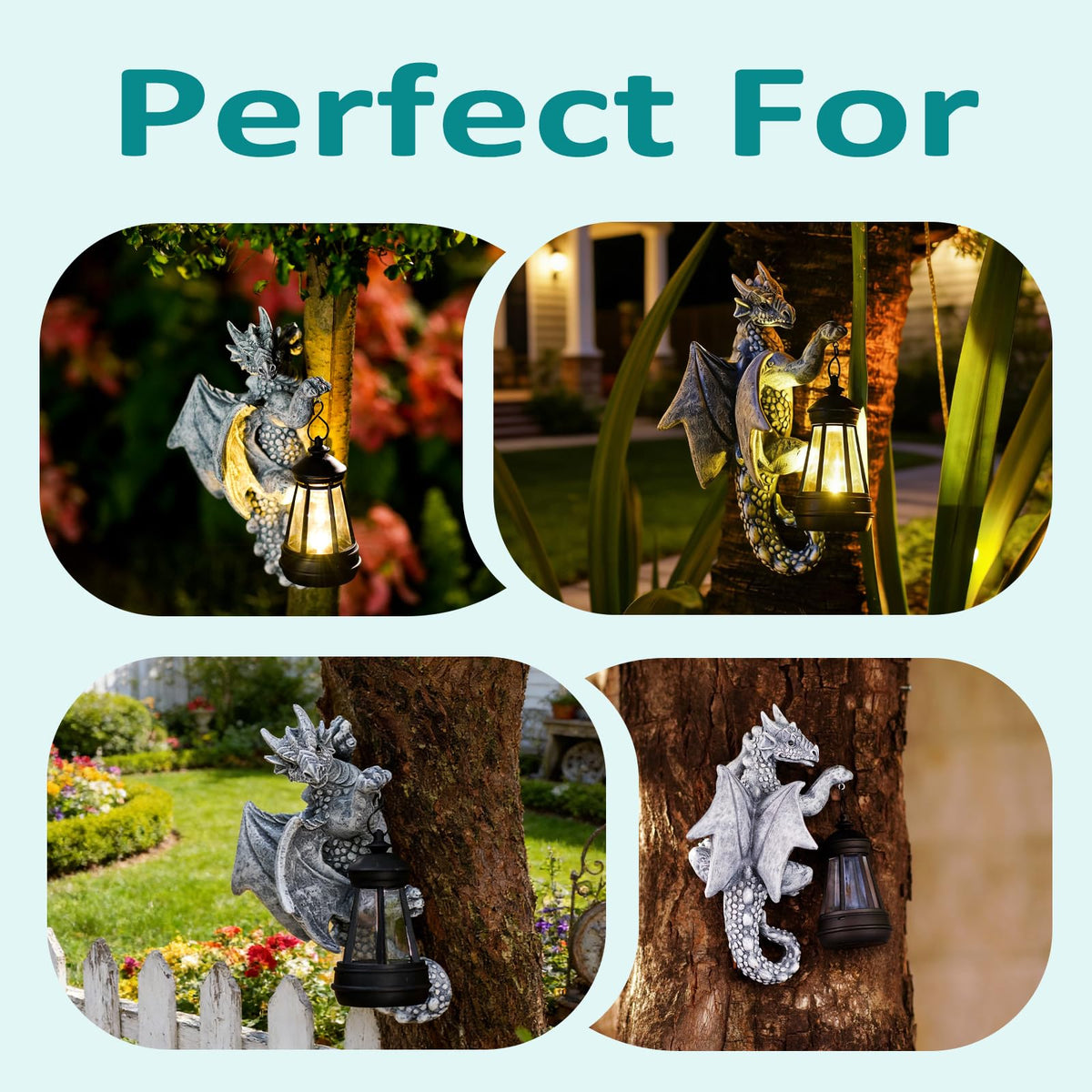 Goodeco Dragon Tree Hugger Solar Lantern Garden Statue
