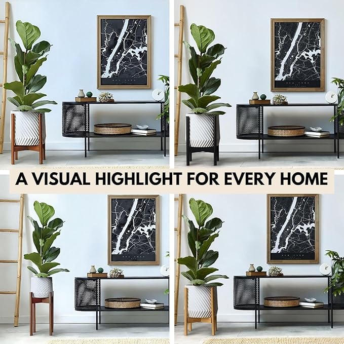 Fox & Fern Adjustable Tall Plant Stand Indoor — 8 to 12 Inch Mid Century Bamboo Plant Stand with Adjustable Width - Plug In Design - Easy to Assemble - Two Heights - For 8, 9, 10, 11 & 12 In Pots