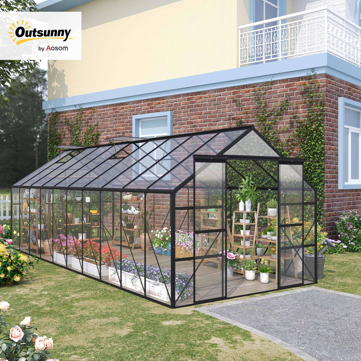 Outsunny 20' x 8' Polycarbonate Greenhouse Walk-in Aluminum Frame Clear
