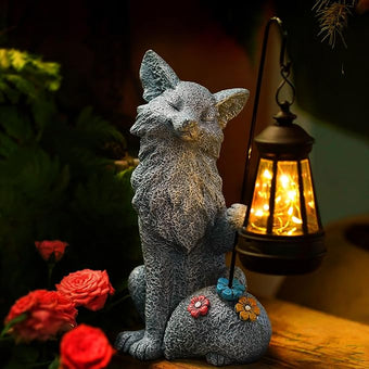 Fox Statue for Garden Decor, Garden Statue with Solar Power Light for Outdoor Patio Porch Lawn Yard Backyard Oudside Indoor Shelf Decoration,Praying Fox Sculptures Gifts for Mom Grandma