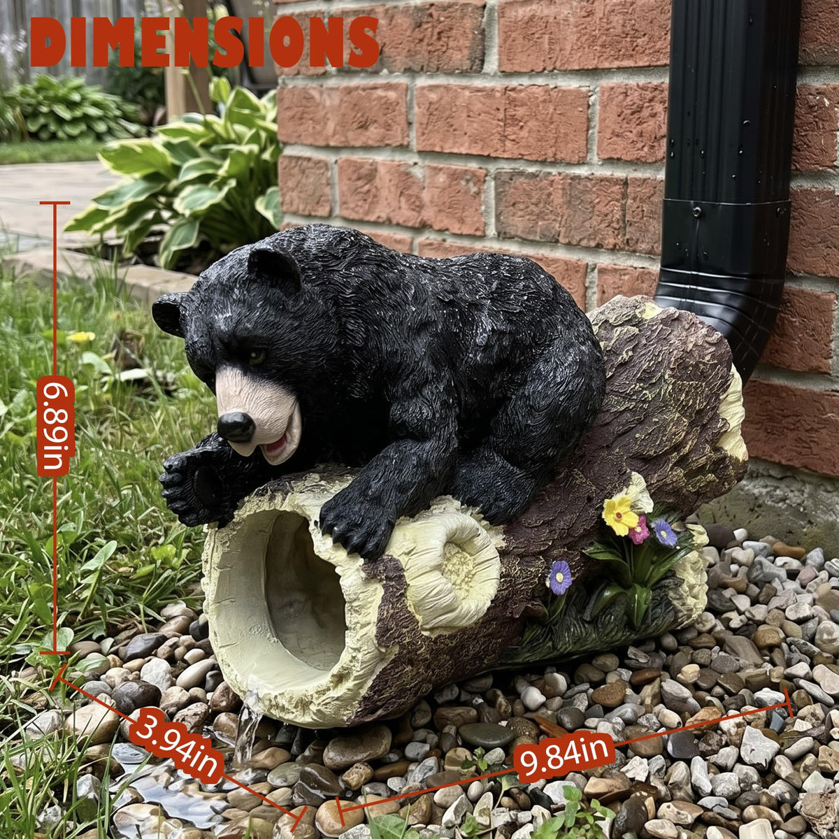 Elenon Bear Decorative Gutter Downspout Extension Statue, Animal Gutter Guardian Rain Downspout Extender, Garden Splash Block Outdoor Sculpture for 2" × 3" Down Spouts Decor