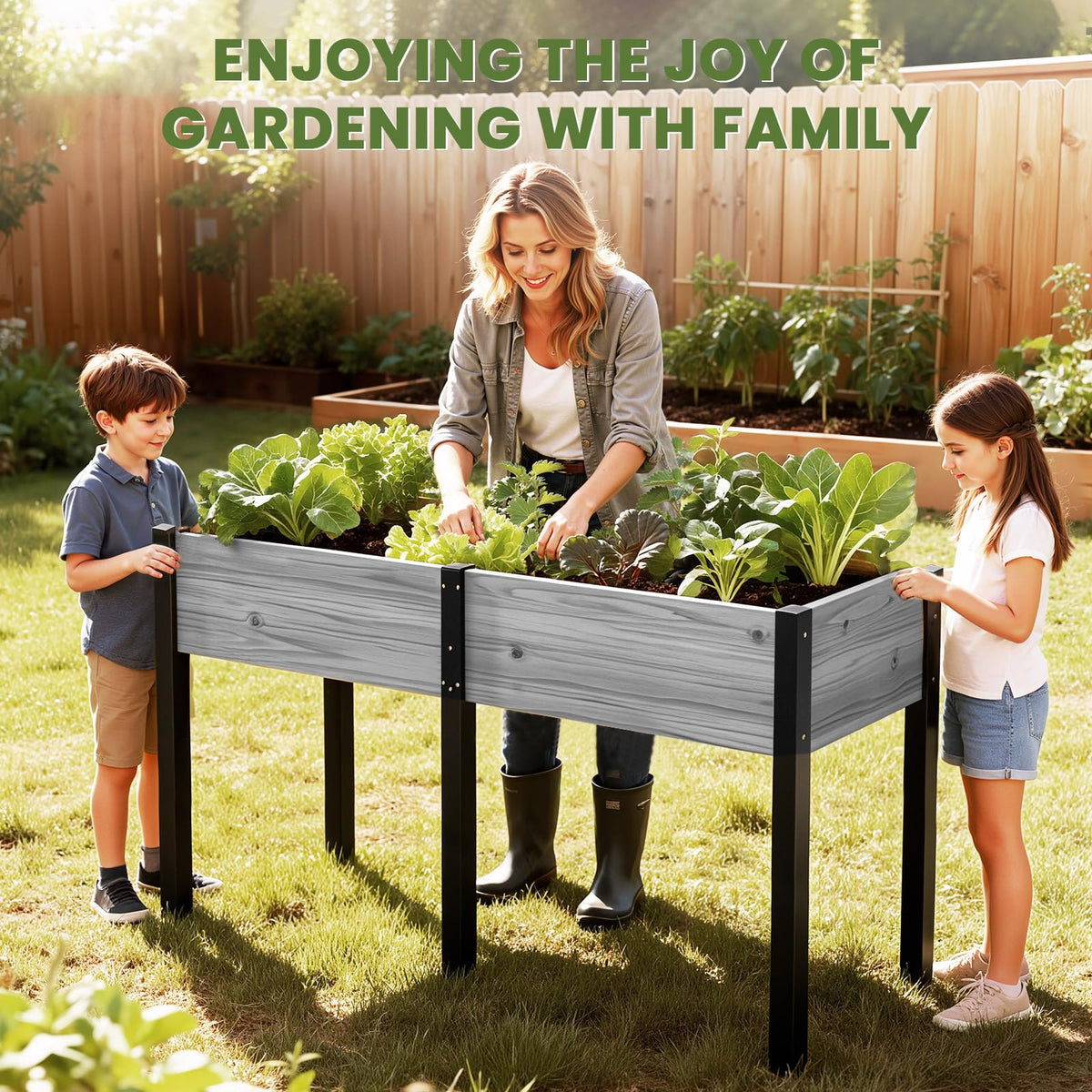 SUNYRISY Dual Wooden Raised Garden Bed Outdoor with Metal Legs