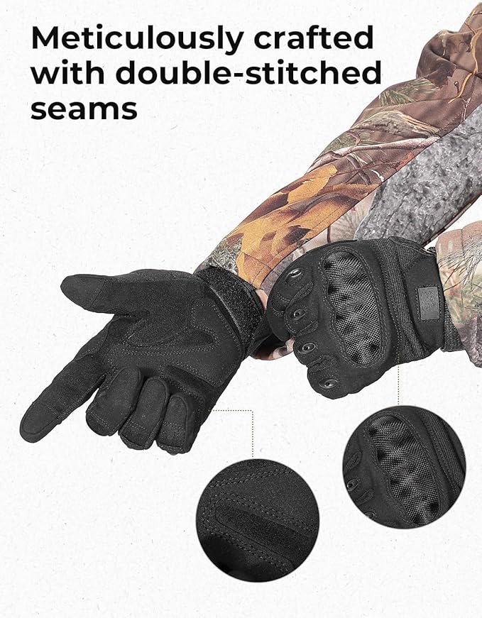 KEMIMOTO Tactical Gloves for Men, Touchscreen Motorcycle Gloves with Hard Shell & Palm Padding for Sports Motorcycle Cycling Tactical Airsoft Paintball Hunting Hiking Camping Climbing