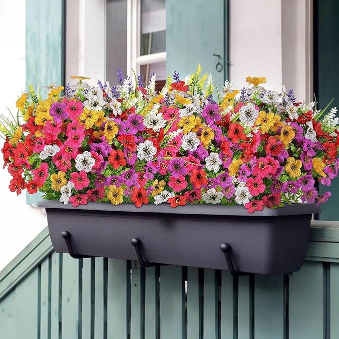 12 Bundles Artificial Flowers for Outdoor,No Fade Fake Plastic Flower Lavender Monkey Grass for Decoration,Faux Plants Hanging Planters Indoor Outside Garden Porch Window Box Home Wedding