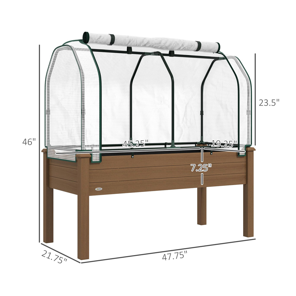 Outsunny Raised Garden Bed with PE Greenhouse Cover 48x22x46 inch Brown