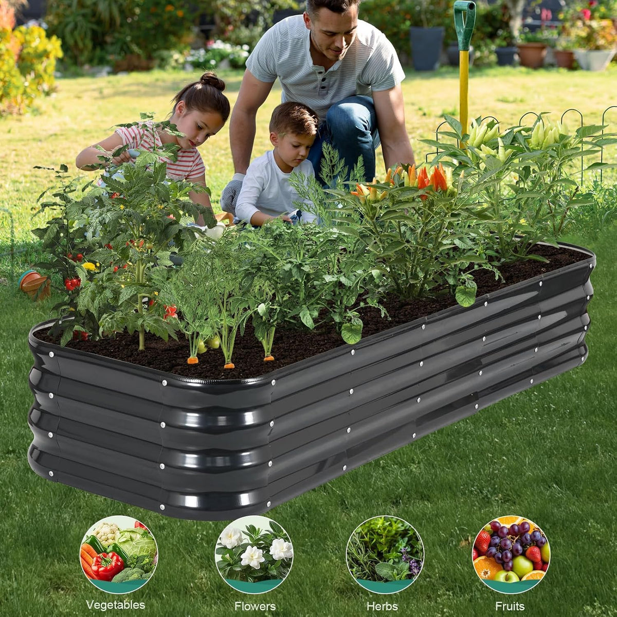 BIRDSINYARD 4 in 1 Galvanized Raised Garden Bed, 6x2x1ft, 2Pack, Grey