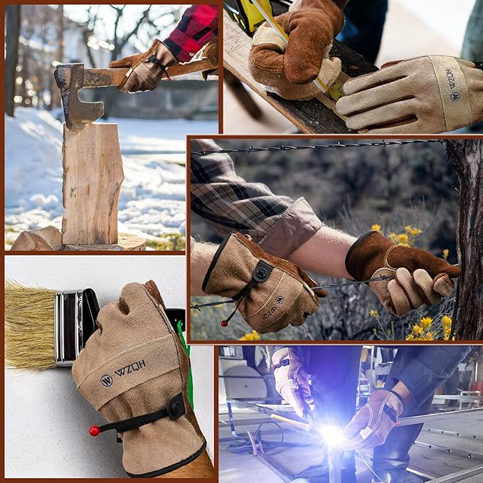 Leather Work Gloves for Men or Women. Small Glove for Gardening, Tig/Mig Welding, Construction, Chainsaw, Farm, Ranch, etc. Cowhide, Cotton Lined, Utility, Firm Grip, Durable. Blue-Grey S
