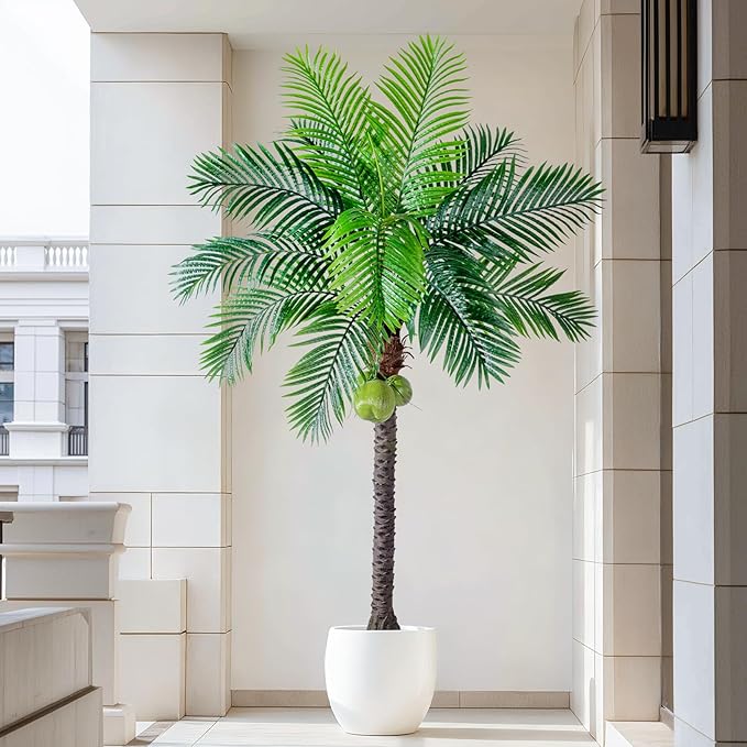Erimda 30-Year Factory Faux Coconut Tree - 7.2FT Faux Palm Tree Realistic Thick Trunk & Heavy Duty Leaves, Hand-Carved Bark Texture, Indoor Tropical Decor for Living Room/Store, No Shiny Plastic Look