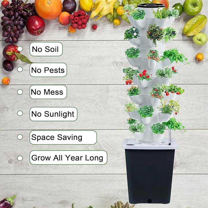 Hydroponics Tower Indoor Growing System Vertical Garden Planter Indoor Smart Garden Kit with Pump and Movable Water Tank Vegetable Plant Gift for Gardening Lover (35-Plants)