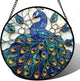 AMDERVEN Stained Glass Window Hanging - Peacock Blue Gold Feathers Sun Catcher for Door Garden Home Decor Bird Suncatcher Christmas Mother's Day Birthday Gifts for Women Men Mom Nana 11.8 in