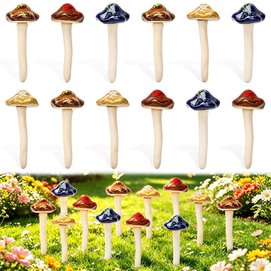 AKAZA 12 Pcs Ceramic Mushroom Figurines Lawn Ornament Fairy Garden Decor