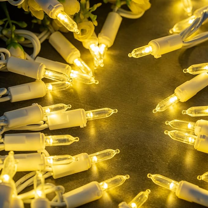 YULETIME Warm White LED Christmas Lights with White Wire, 33 ft 100 Count UL Certified Commercial Grade Holiday String Light Set (Warm White - White Wire)