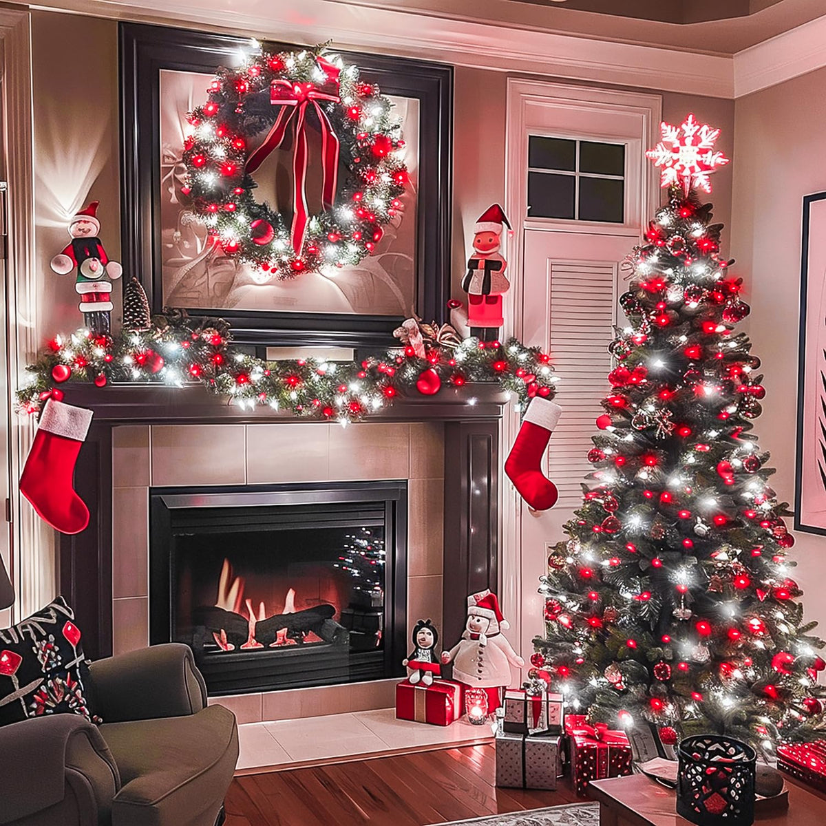 JMEXSUSS 600 LED Red and White Christmas Tree Lights with Remote