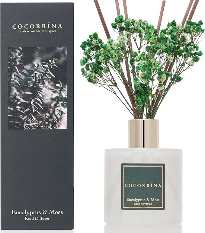 Cocorrína Reed Diffuser Sets- Eucalyptus & Moss Scented Diffuser with Sticks Home Fragrance Reed Diffuser for Bathroom Shelf Decor