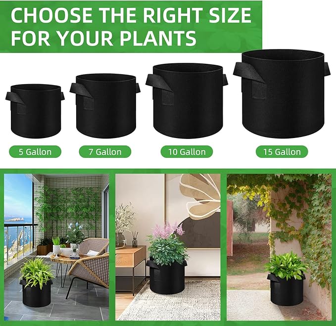 20 Pack 15 Gallon Plant Grow Bags, Breathable Felt Non-Woven Aeration Fabric Plant Grow Pots, Garden Planting Containers for Nursery Vegetable Flower Grow Bags with Handles (19.7x11.8inch)