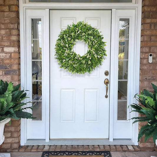 24-26 Inch Large Greenery Eucalyptus Boxwood Wreaths Artificial Easter Summer Spring Wreaths for Front Door Outdoor All Season Spring Decorations for Home Porch Room Window Wall Farmhouse (Berries)