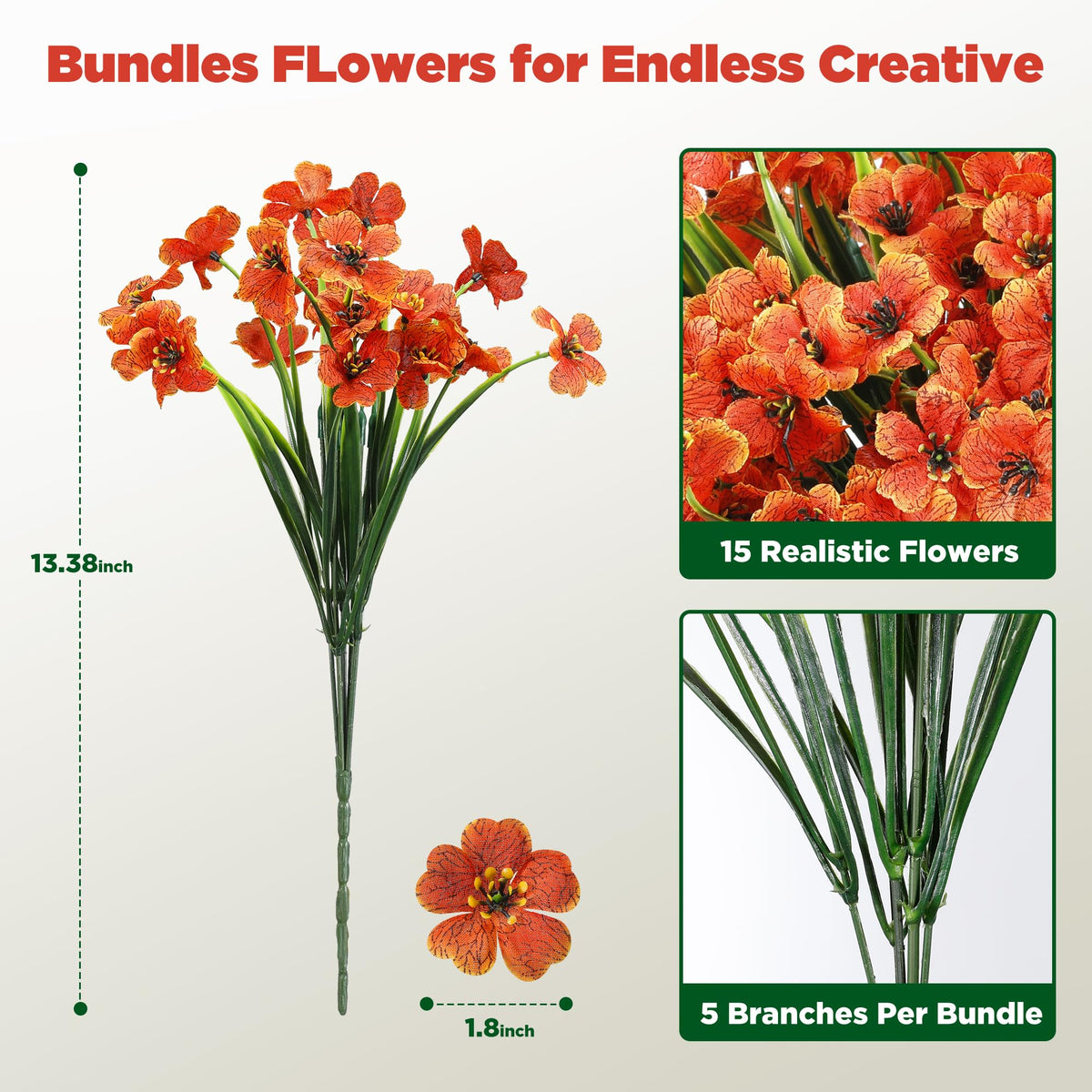 Bietrun 12 Bundles Artificial Fall Flowers Outdoor, Artificial Fake Mums for Outdoor, Faux Plants Greenery Orange Daisy Bulk, UV Resistant No Fade, Faux Plastic Garden Porch Patio Fall Home Decor