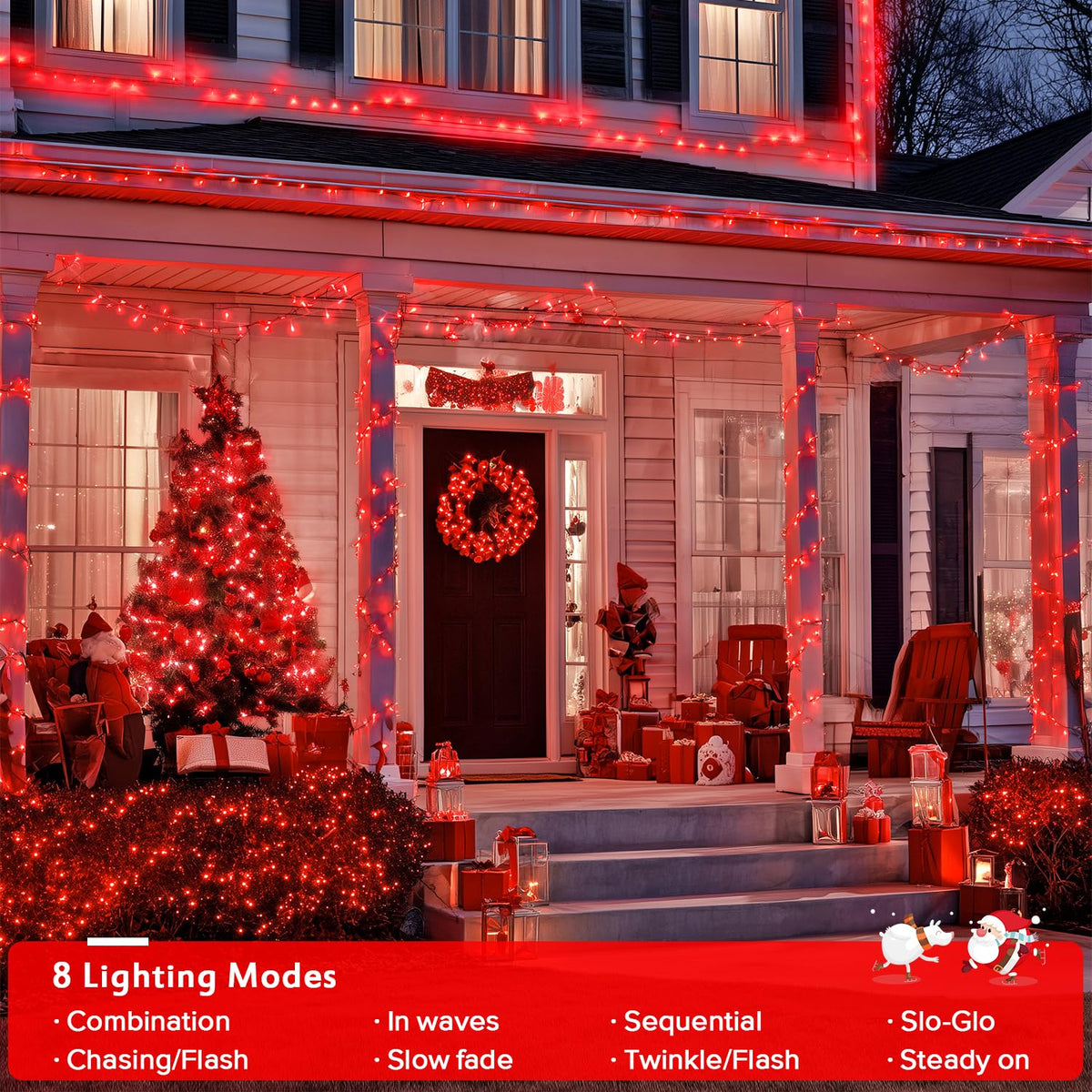 JMEXSUSS 400 LED Red Christmas Lights, 132ft String Lights Plug in