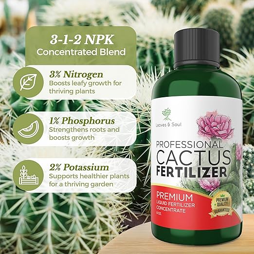 Professional Liquid Cactus Plant Fertilizer | 3-1-2 Concentrate for Flowering Plants | Multi-Purpose Blend & Gardening Supplies | 8 oz Bottle