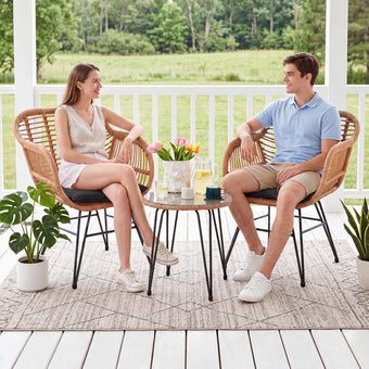 HOMEZILLIONS 3 Piece Outdoor Wicker Furniture Bistro Set, Rattan Chairs Conversation Sets Wicker Patio Furniture for Balcony Poolside Backyard, Black