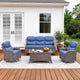 Luxury High Back Patio Furniture Set with 6-Inch Thick Cushions, 4-Pieces Outdoor Furniture with Swivel Chairs, Wicker Conversation Set for Porch, Balcony, Deck and Yard, Brown/Blue