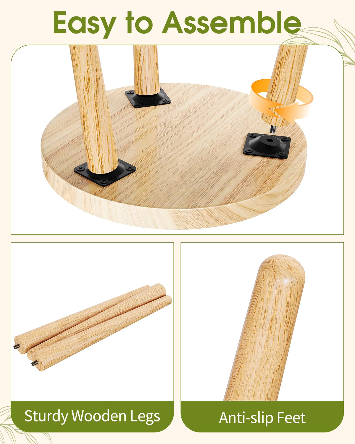 AZADESJET Plant Stand Indoor 2 Pack, Mid Century Wood Indoor Plant Stands, Tall Plant Holder for Flower Pot, Modern Plant Table Round Side End Table With Raised Design, Natural, 11.7"x18.8" & 11.7"x13"
