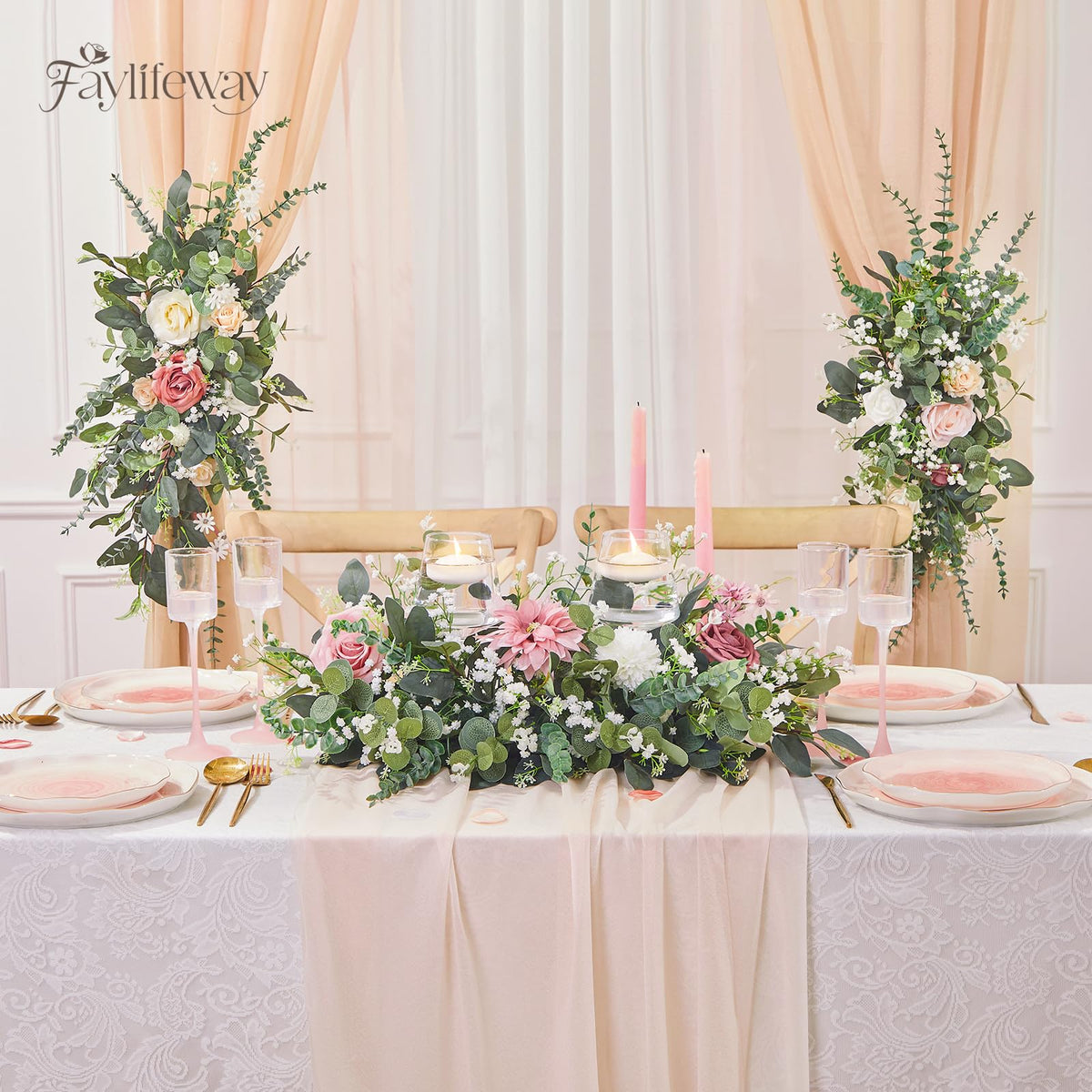 Faylifeway 240 Pcs Artificial Eucalyptus & Baby Breath Greenery Stems