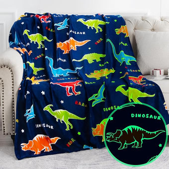 Dinosaur Toys Gifts for Boys Girls - Glow in The Dark Dino Blanket Best Christmas Birthday Valentines Easter Decor Presents for Kids Adults Women Mom Dad Child Teen Son Nephew Soft Plush Throw 60"x80"