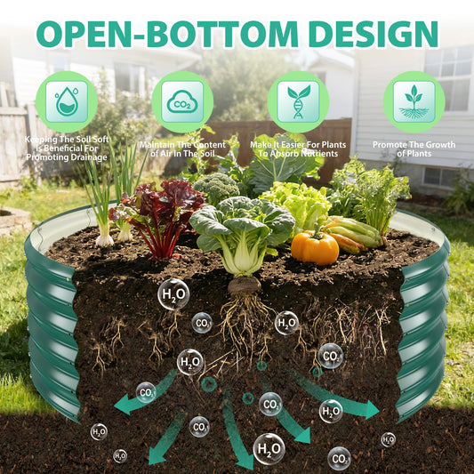 YSEJOMP 17" Tall 48" Diameter Round Raised Garden Bed Kits Outdoor Green