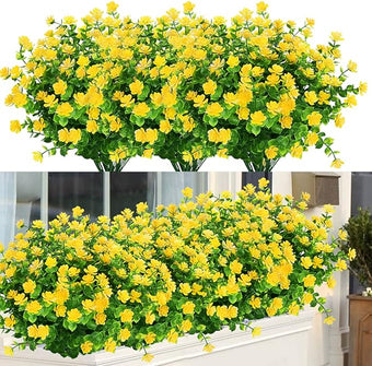 ArtBloom 24 Bundles Outdoor Artificial Flowers UV Resistant Fake Boxwood Plants, Faux Greenery for Indoor Outside Hanging Plants Garden Porch Window Box Home Wedding Farmhouse Décor (Yellow)