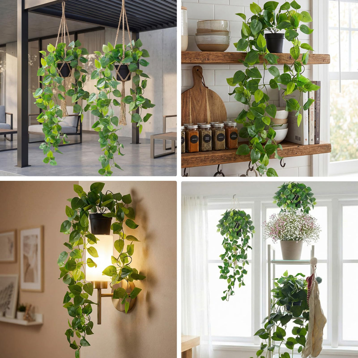 Rivvlive 4 Pack Fake Pothos Vines, 35" Fake Greenery Hanging Plants