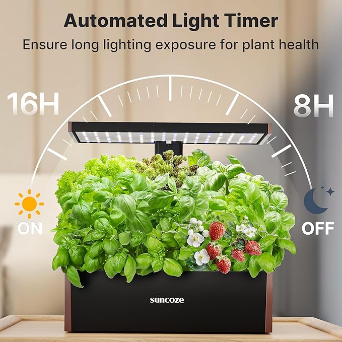 SUNCOZE 20 Pods Hydroponics Growing System Kit, Indoor Herb Garden with 30W LED Grow Light, 10L Large Water Tank, Up to 25" Height, Plants Germination Kit with Quiet Pump, Black