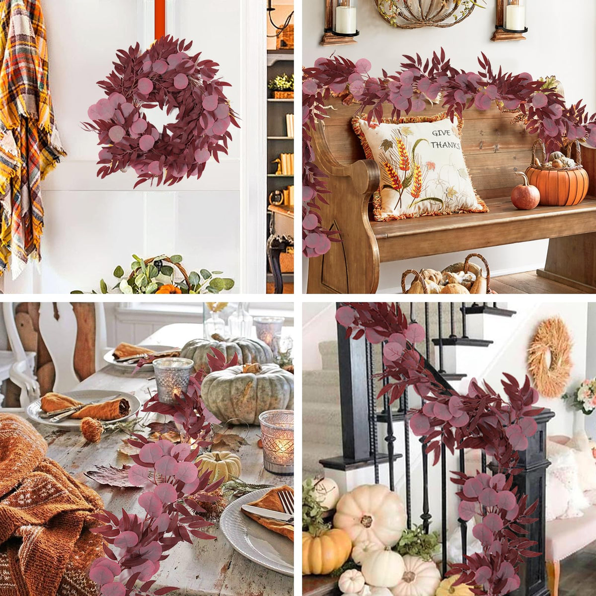 RECUTMS Artificial Silk Eucalyptus Vine Fall Garland with Willow Leaves 2P
