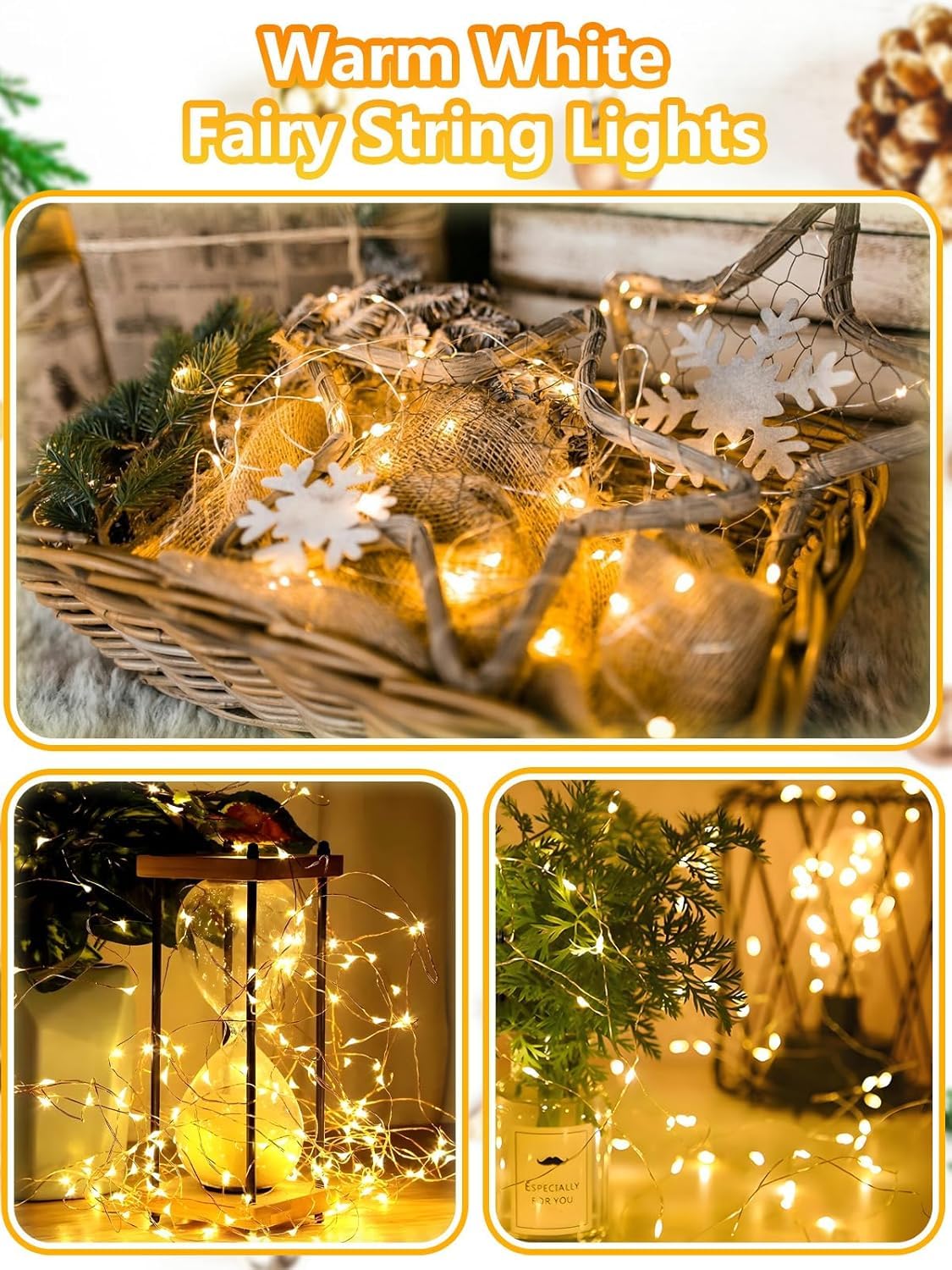Fairy Lights Battery Operated 33FT 100 LED Twinkle String Lights Warm White