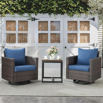 Belord Outdoor Bistro Set 3 Piece Wicker Swivel Rocker Patio Chairs, Oversize Outdoor Rattan Seating Set, Patio Swivel Glider Chairs Wicker Furniture with Metal Side Table for Porch Backyard, Brown