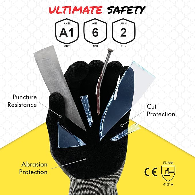 Quest Protective Apparel Cut Resistant Work Gloves (ANSI A1) – Lightweight Graphene Gloves for Gardening,DIY, Mechanical & General Handling – Breathable Grip Gloves for Men & Women – Medium, Pack of 1