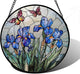 Stained Glass Window Hanging, Blue Iris Flowers Butterfly Suncatcher Diamond Colorful Glass Panel Sun Catchers Decor for Birthday for Women, Men, Wife, Aunt, and Mom 9.8 in