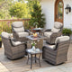 Belord Luxury 6" Thick Cushioned Outdoor Swivel Rocker Chairs Set of 4 with Fire Pit Table, High Back Wicker Patio Furniture Set with Ergonomic Zone Back, Conversation Set for Deck Porch - Grey+Beige