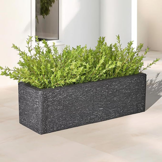 TerraDeco 24 Inch Rectangular Concrete Planter,Durable All-Weather Use with Drainage Holes,Large Rectangular Planter for Outdoor Indoor Plants
