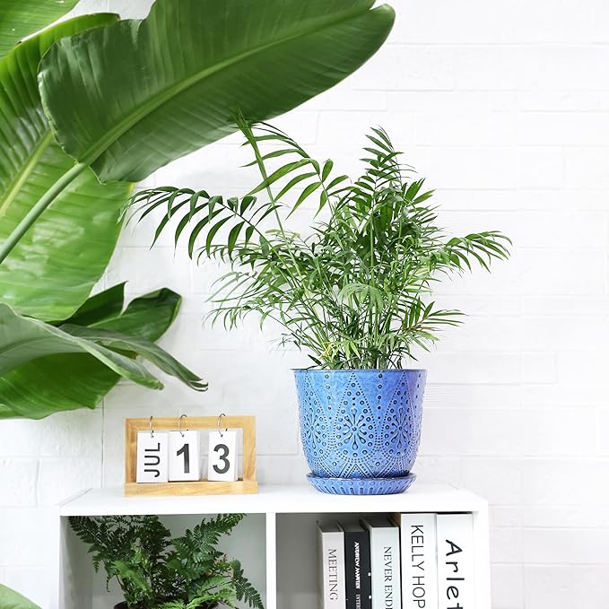 Gepege 8 Inch Plant Pot for Indoor Plants, Ceramic Planter with Drainage Holes and Saucers Large Flower Pot