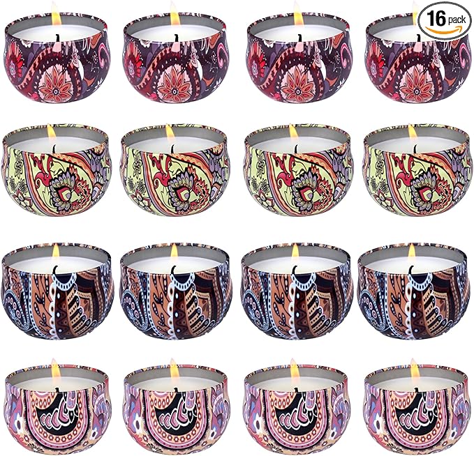 KNOURT 16 Pack Scented Candles Gift Set, Natural Soy Wax Travel Tin Candles for Home Scented, Ideal for Christmas, Birthday, Thanksgiving, Valentines Day Gifts