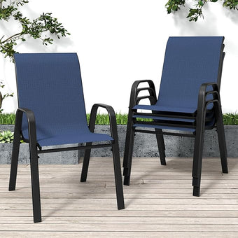 Patio Chairs Set of 4, Stackable Outdoor Dining Chairs for All Weather Textilene Fabric & Metal Frame, Outdoor Chairs Set for Backyard Deck Garden